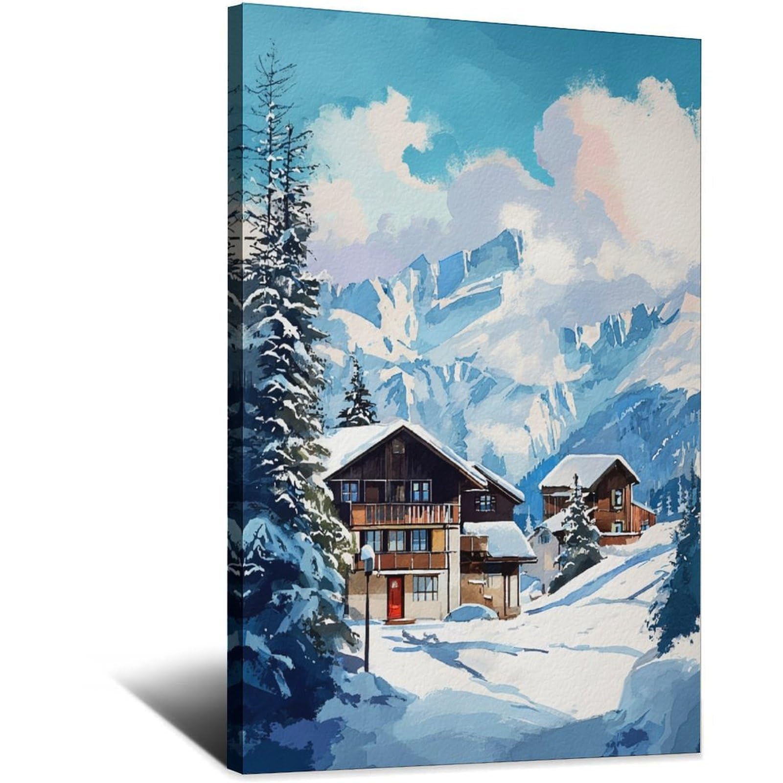 iPuzou Verbier Switzerland Ski Poster 20x30inch(50x75cm) Vintage Watercolor Canvas Art