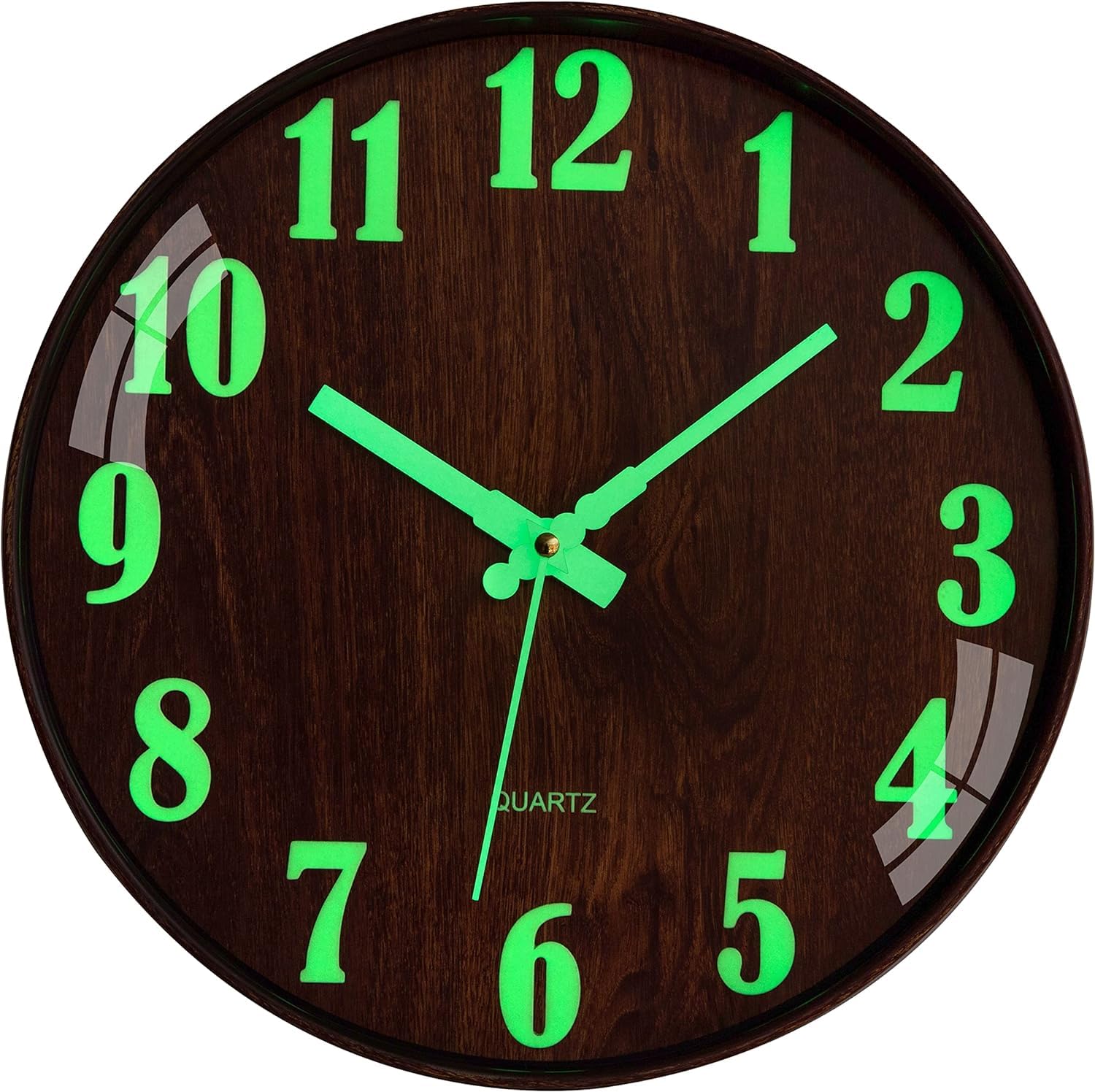 Warminn Kitchen Wall Clock - 12 Inch Silent Wood Wall Clock Luminous Battery Operated Analog Glow in the Dark Wall Clock for Beddroom Living Room Kitchen Outdoor Classroom Garden Office Bathroom Kids