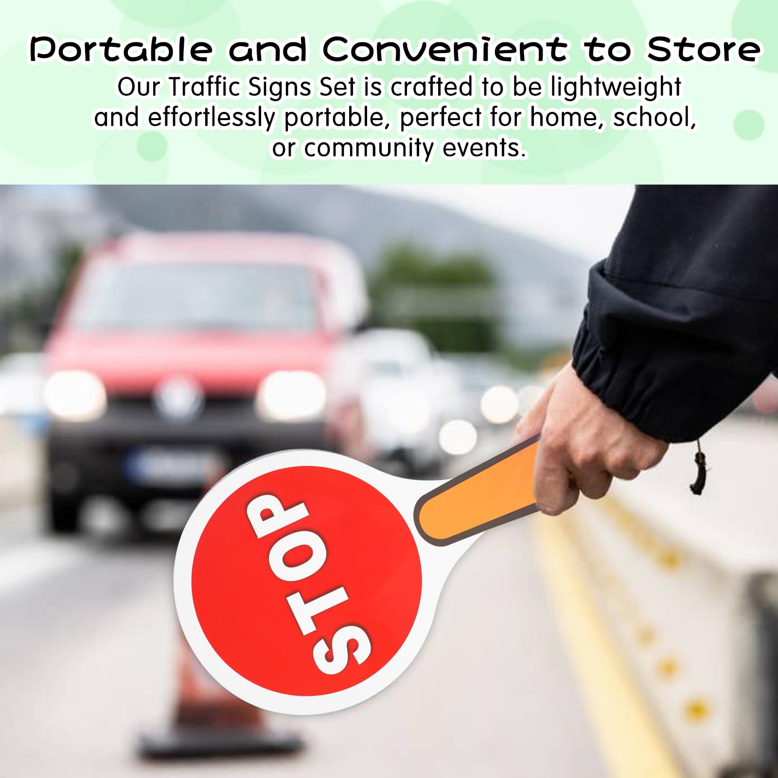 4PCS Stop and Go Traffic Sign, Double Sided Handheld Sign Lights for Kids Teaching Traffic Safety Red Green Light Game Signs - Image 4