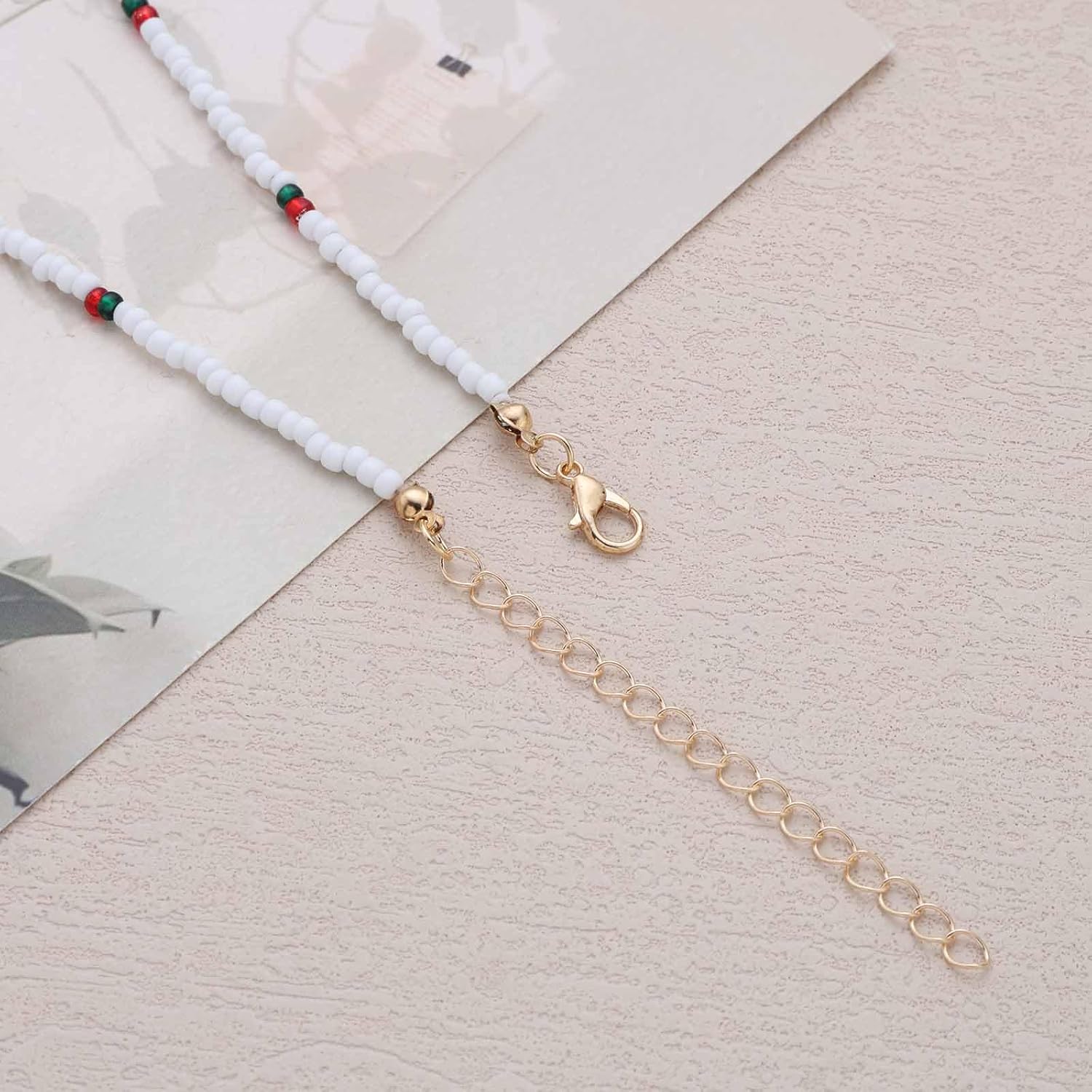 Vintage Seed Bead Choker Necklace Cherry Pendant Necklace White Rice Bead Chain Necklace Red Cherry Chain Necklace Red Fruit Choker necklace Jewelry for Women - Image 6