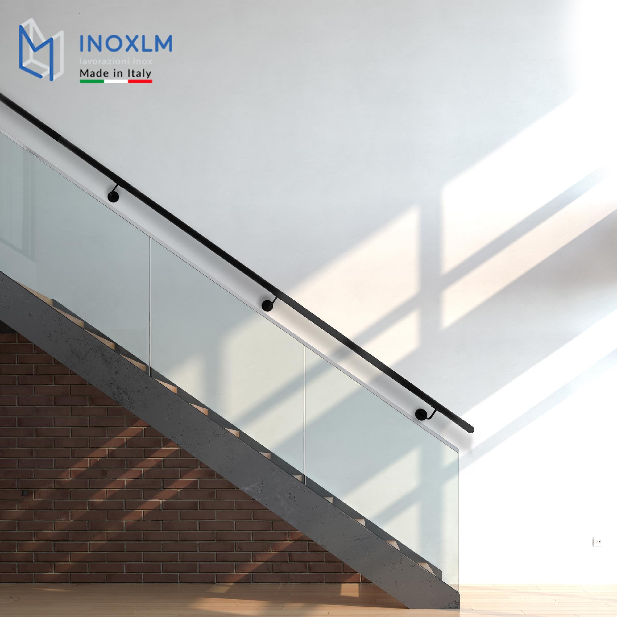 INOXLM - Pasamanos 42,4 mm de acero pintado Negro | Pasamanos de acero fabricado en Italia color negro | Pasamanos de bricolaje marrón | Pasamanos escalera interior | Escalera exterior (190 cm,