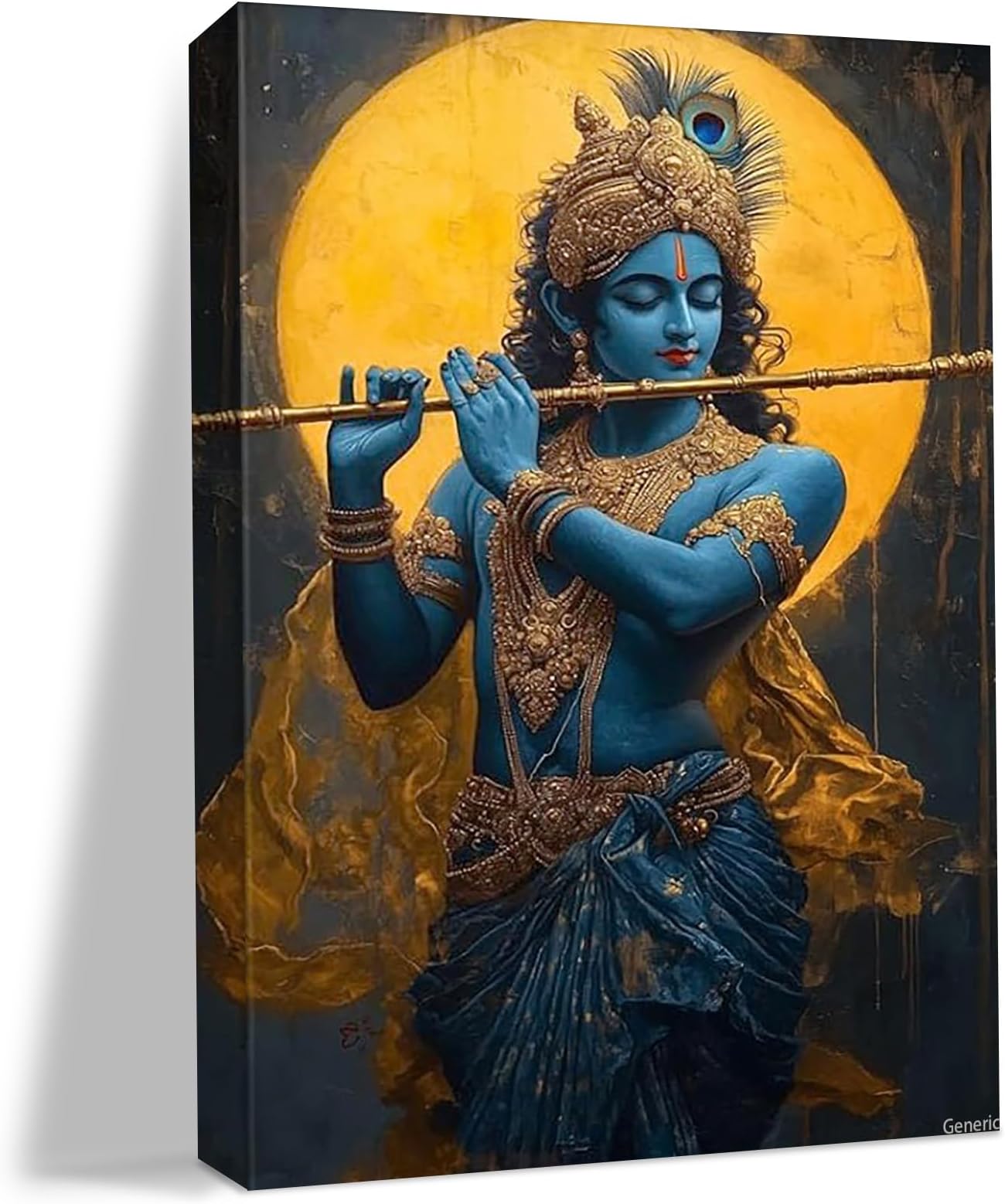 - Krishna Canvas Wall Art, Meditative Lord Krishna Print Poster, Canvas Wall Art Meditative Lord with Flute, Hindu God Poster, Zen Wall Decor, Spiritual Room Decor Framed, 8x10inch 20x25cm