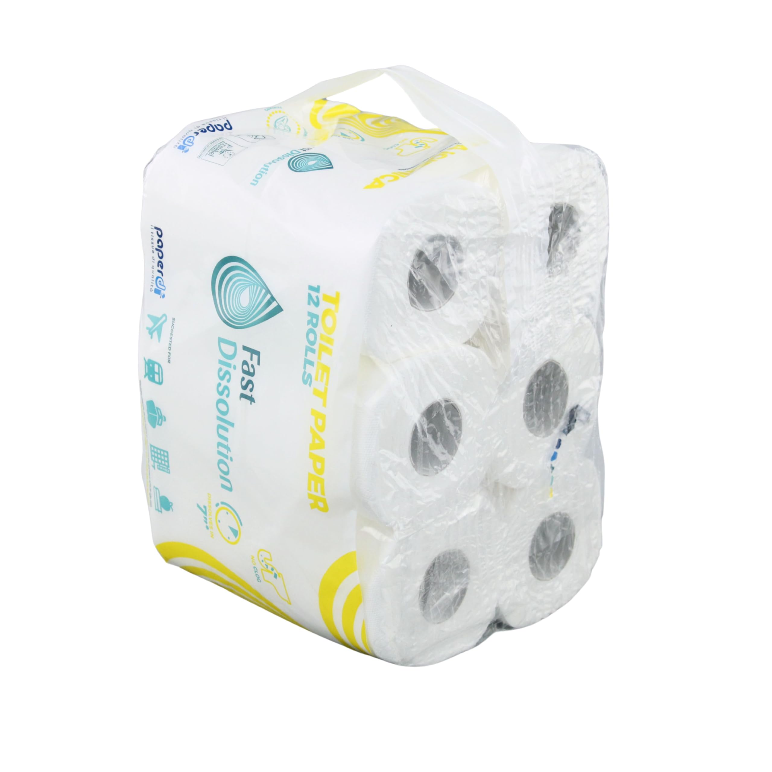 96 Rollen Selbstauflösendes Camping Toilettenpapier | 2-lagig | 165 Blatt/Rolle | Perfekt für Camping, öffentliche Einrichtungen & Wohnmobile | Lieferumfang 96 = 8 Beutel a 12 Rollen