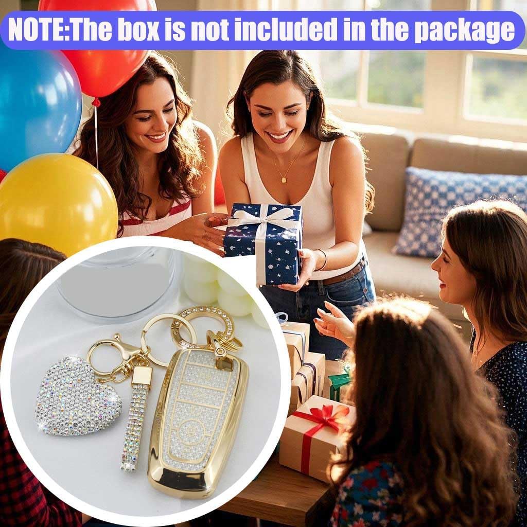Key Fob Cover with Diamond Keychain for Women, Car Key Holder Compatible with Ford Explorer Fusion Edge Expedition F150 F250 F350 F450 F550 Maverick Mustang Protector, 5 Buttons (White-Heart) - Image 6