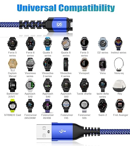 Miniatura 6 de Garmin - Cable cargador de reloj 2 unidades, 4 pies compatible con Garmin Fenix 5 5S 5X 6 6S 6X Plus Pro 7 7S 7X, Forerunner 945 45 45S 245 Music,