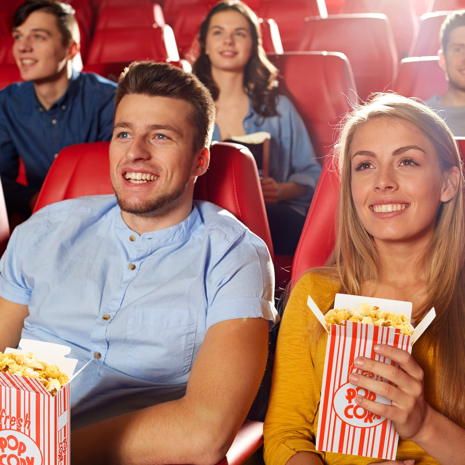 Hotop 1 oz Popcorn Boxes Paper Popcorn Bags Close Top Popcorn Boxes Container 6 x 4 x 2 Inches Red and White Striped Popcorn Cups Bucket Bulk for Movie Theater Party Night Carnival Supplies (300 Pcs)