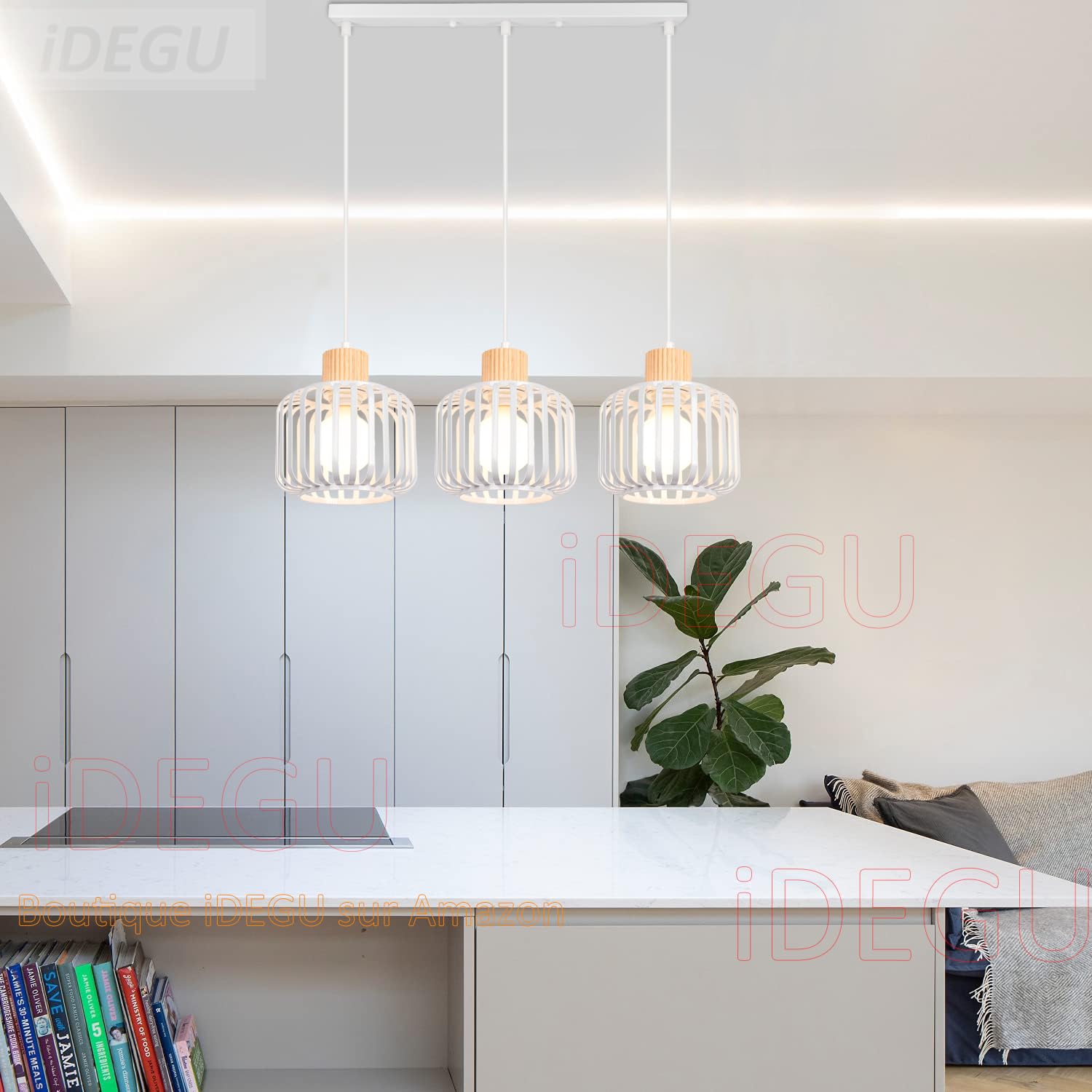 iDEGU 3 Luces Lámpara Colgante Vintage Lámpara de Techo en Madera y Metal Industrial Araña Colgante Diseño Jaula E27 Iluminación de Techo para Cocina Comedor Sala de Estar Restaurante (Barra, Negro)