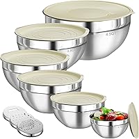 Stainless Steel Mixing Bowls with Lids Set, 6PCS Nesting 4.5QT Large with 3 Grater Attachments, Airtight Kitchen Storage Organizers