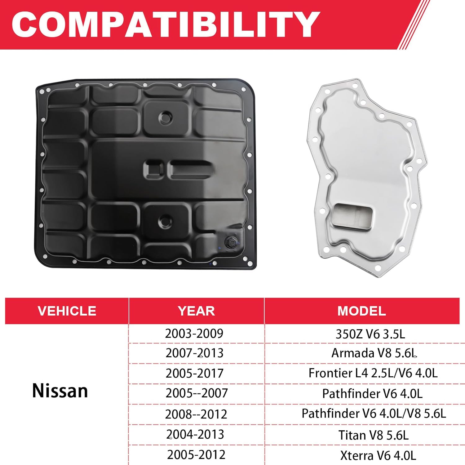 Transmission Oil Pan with Drain Plug, with Automatic Transmission Filter Kit Fit for Nissan Armada Frontier Pathfinder Titan Replaces# TF-327 31390-90X0B 31390-90X00