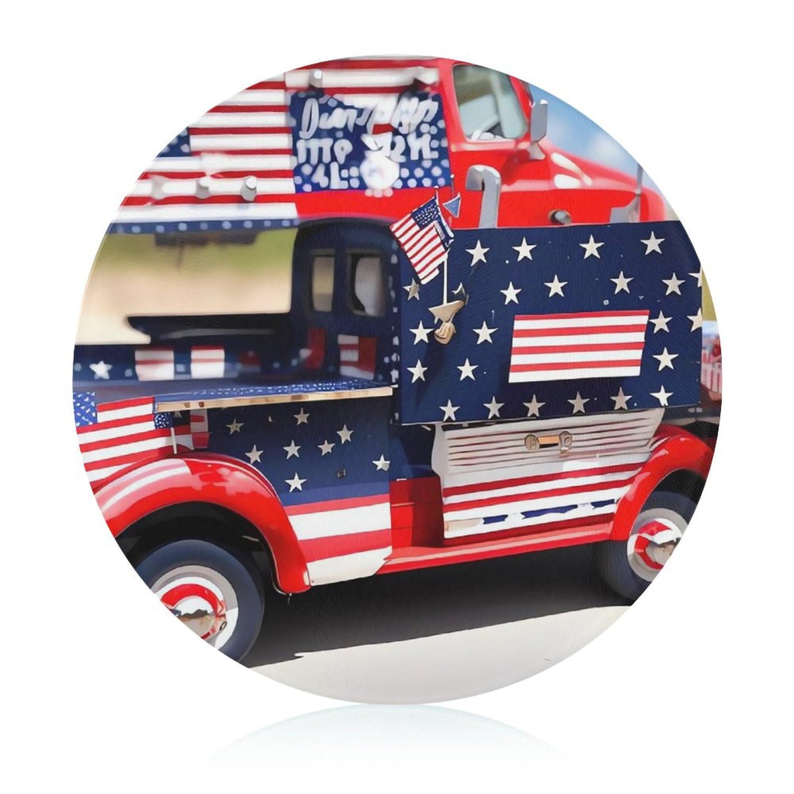 Planches à découper en verre rondes avec motif de camion patriotique pour cuisine
