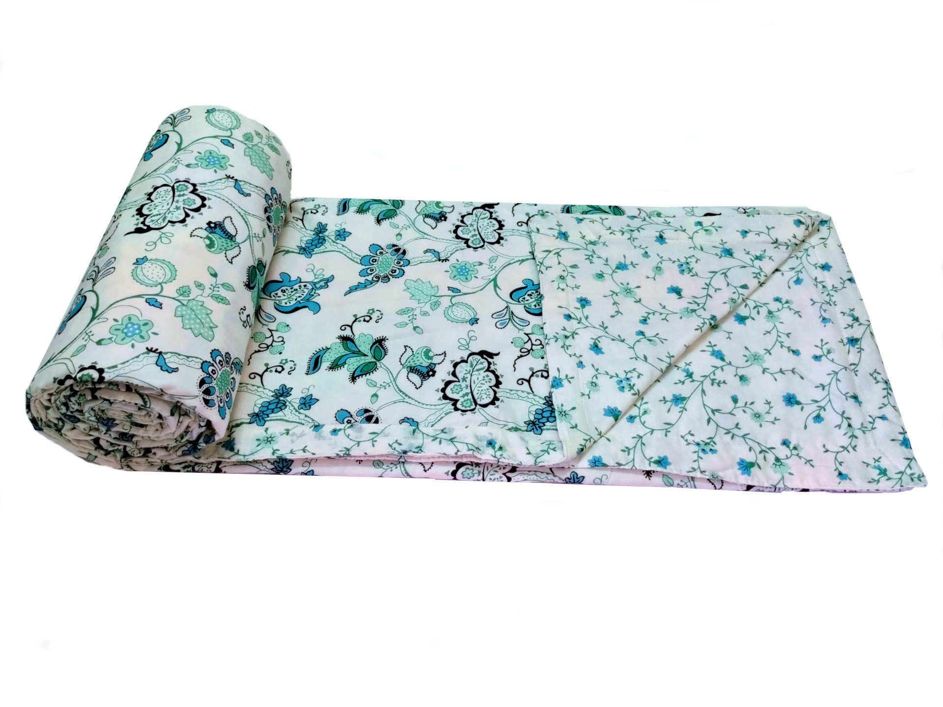 Sanvee Collection Reversible Cotton Single Bed Dohar Quilt AC Blanket Comforter Size 55” x 86” Inch (Blue, Green)