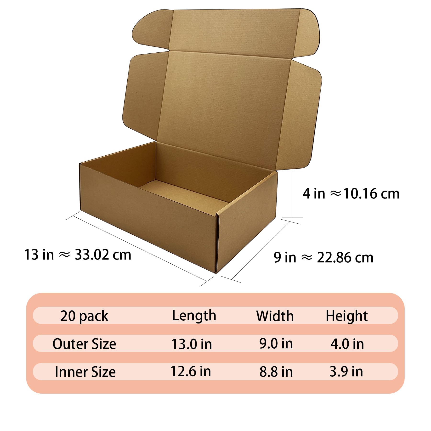 20 braune Wellkartons, 33 x 22,9 x 10,2 cm, für Versand & Verpackung, stabil und recycelbar