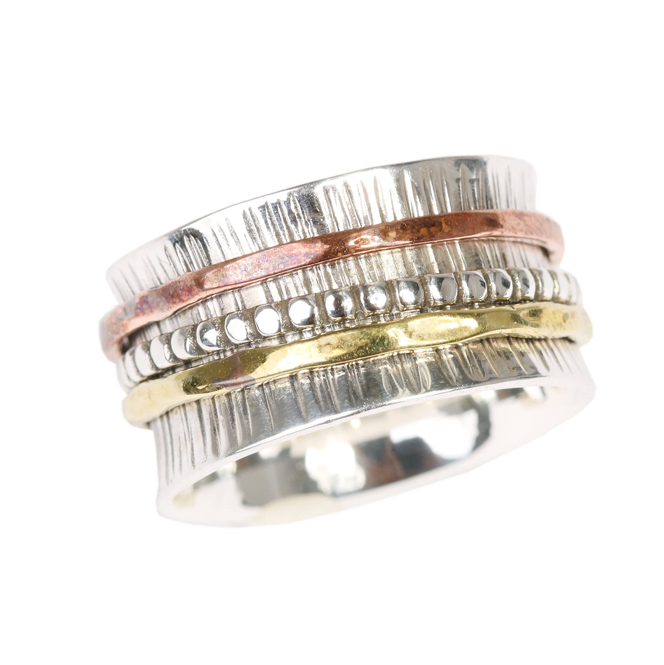 Energy Stone BEAUTIFUL IMPERFECTION - Anillo de meditación - Con aros giratorios a su alrededor - Plata de ley - (Modelo UK60)