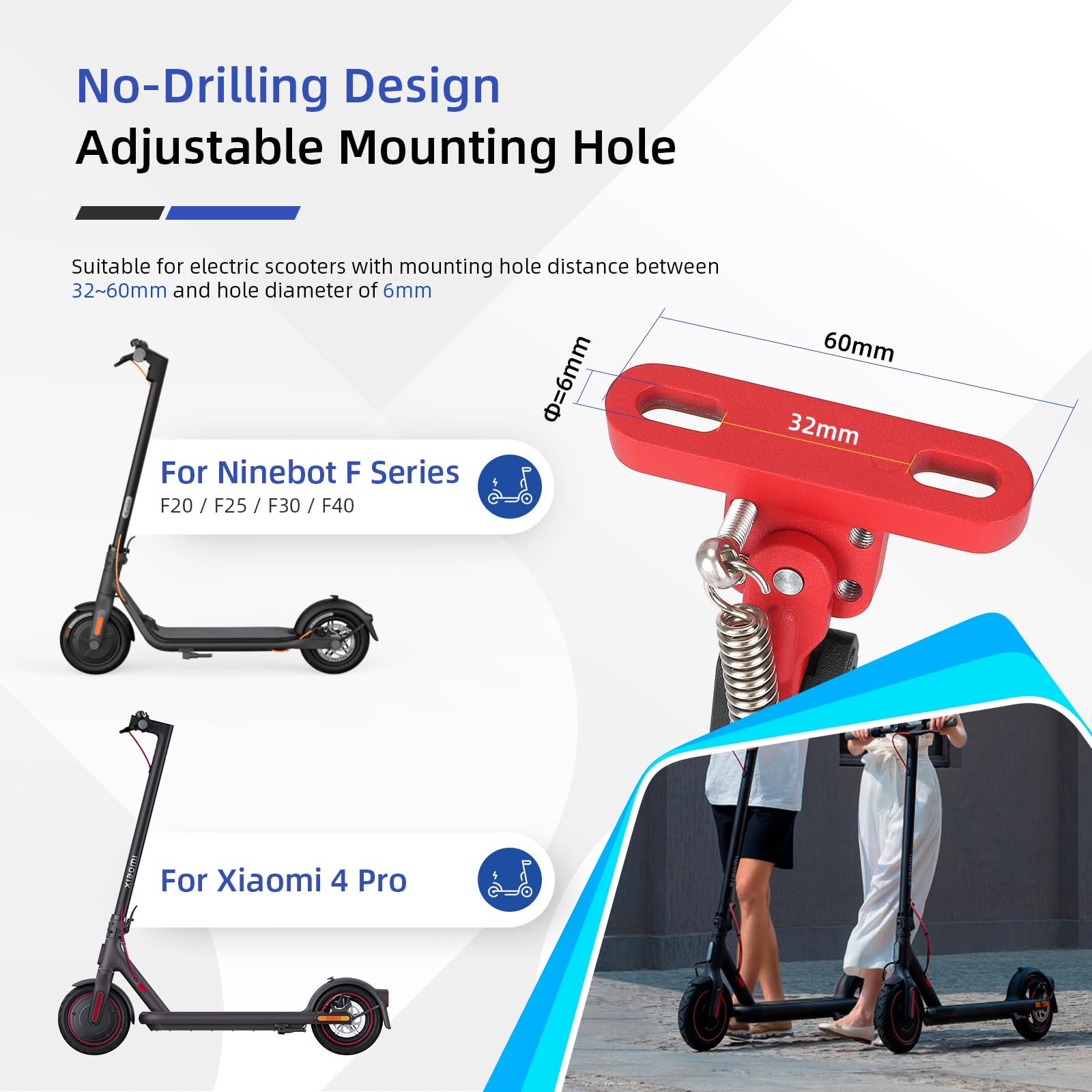 ulip Béquille réglable pour trottinette électrique - Accessoires de rechange pour Xiaomi 4 Segway Ninebot F Series Xiaomi M365 1S Pro Pro2 MI3 - Rouge et noir