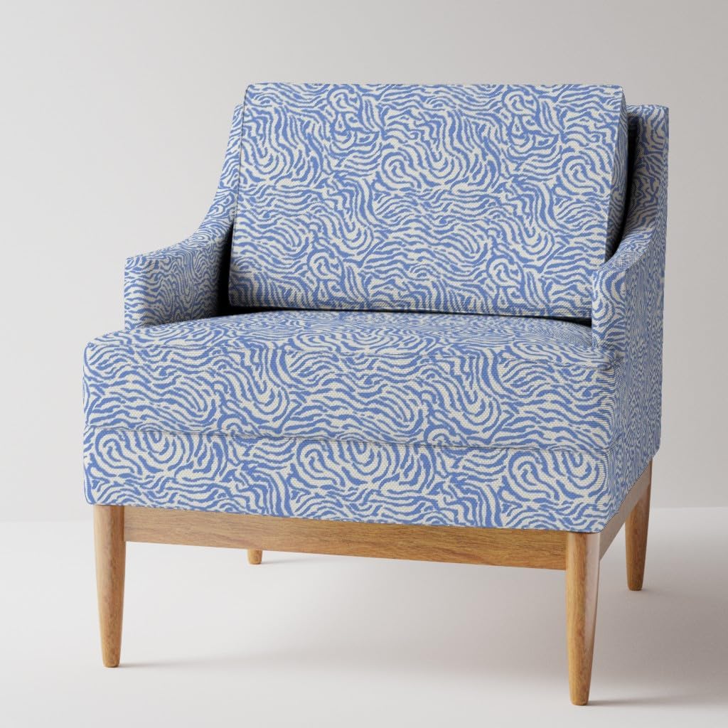 Spoonflower Fabric - Abstract Ocean Blue Waves Coastal Nautical Swirl Bold Graphic Graffiti Printed on Basketweave Cotton Canvas Fabric Fat Quarter - Upholstery Home Decor Bottomweight