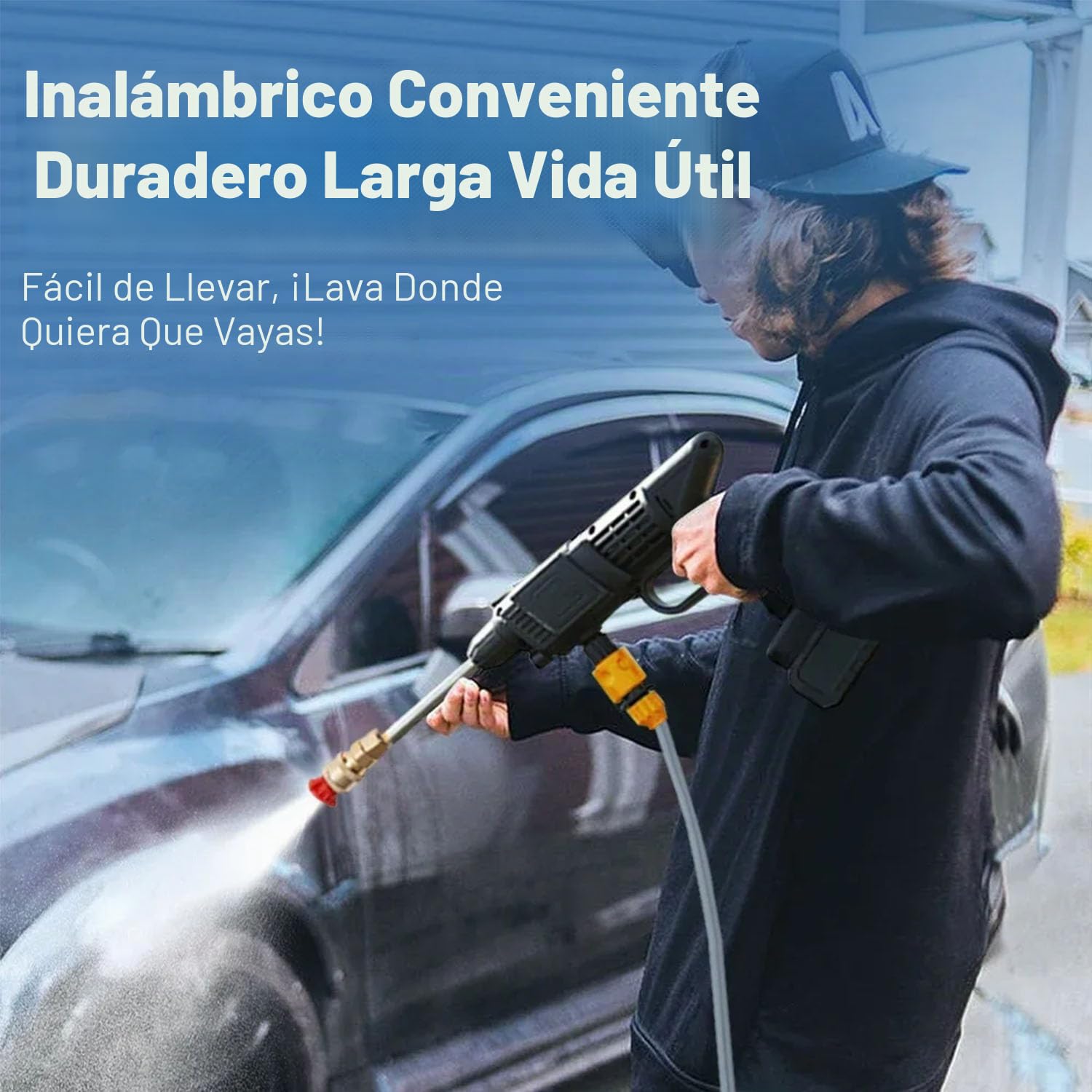 90 Bar Limpiador de Alta Presión de Batería Inalámbrico, Larga Duración | Regulación de Presión Inteligente, Con boquilla Manguera 5m, 3 Modos de Limpieza, para Limpieza y Riego de Coches y Jardines
