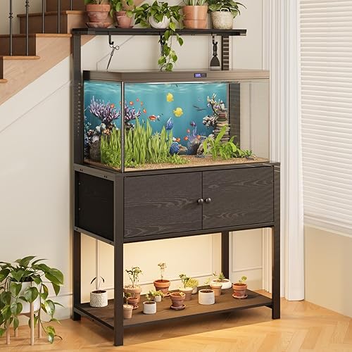 Miniatura 2 de Fienveorn - Soporte para tanque de peces de 40 a 50 galones con tomas de alimentación de luz LED, soporte de metal resistente para acuario con