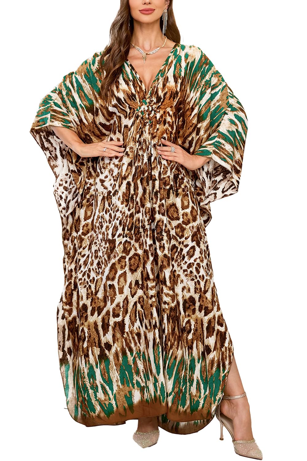 L-Peach Women's Summer Long Beach Dress Kimono Maxi Kaftan Cover ups