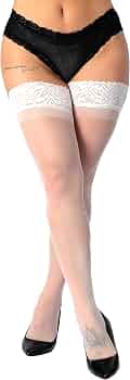 Bas Autoportants Dentelle Femme - Cuisse Haute 20 Deniers - Blanc - Taille Unique