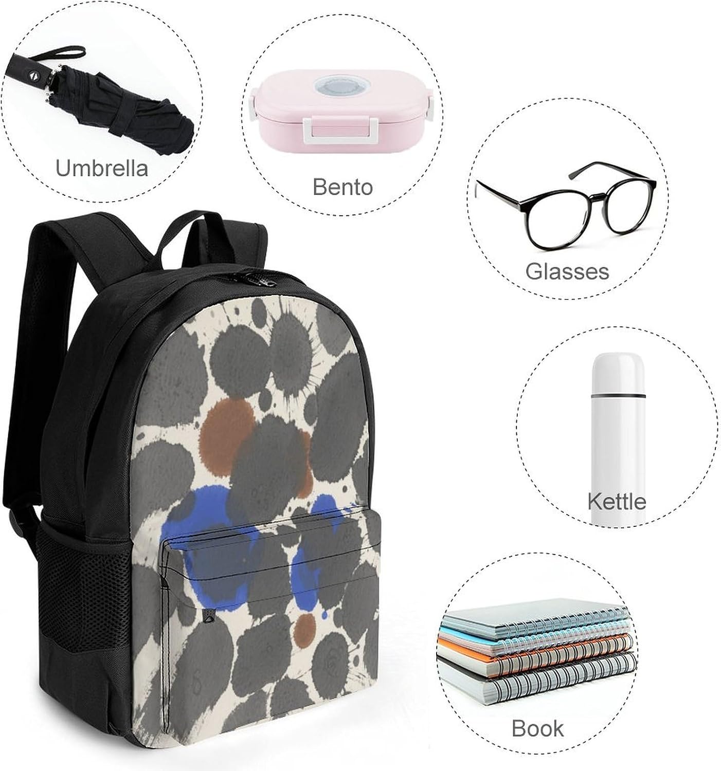 Ink Splatter Backpack Daypack Travel Backpack | Lightweight Casual Laptop Backpack for Women Men Aesthetic Travel Bag for Weekender Business Hiking Outdoor