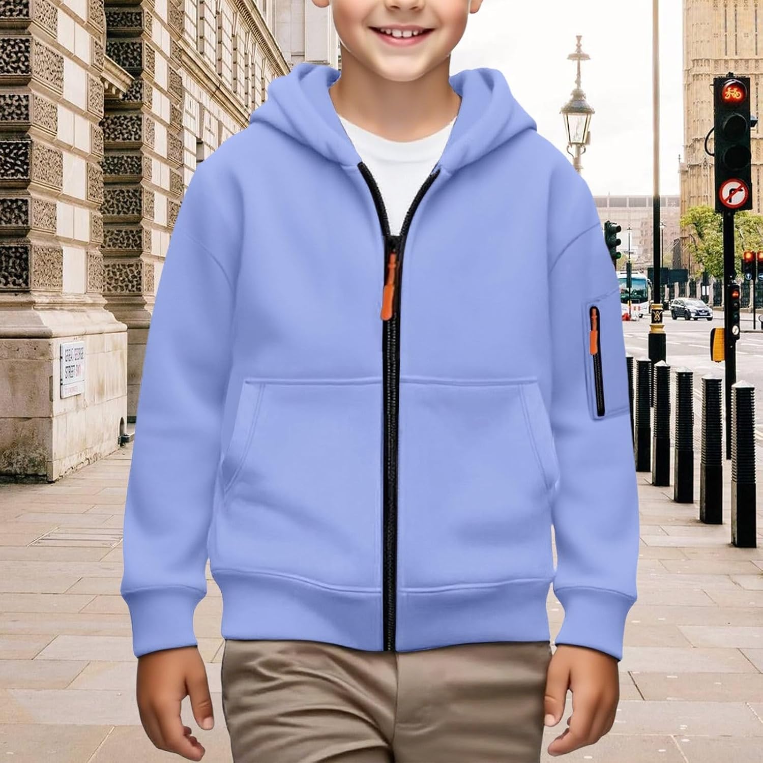 Girls Boys Athletic Zip Up Hoodie Sweatshirt Brushed Hooded Zipper Sweatshirt School Outerwear Coat For Kids