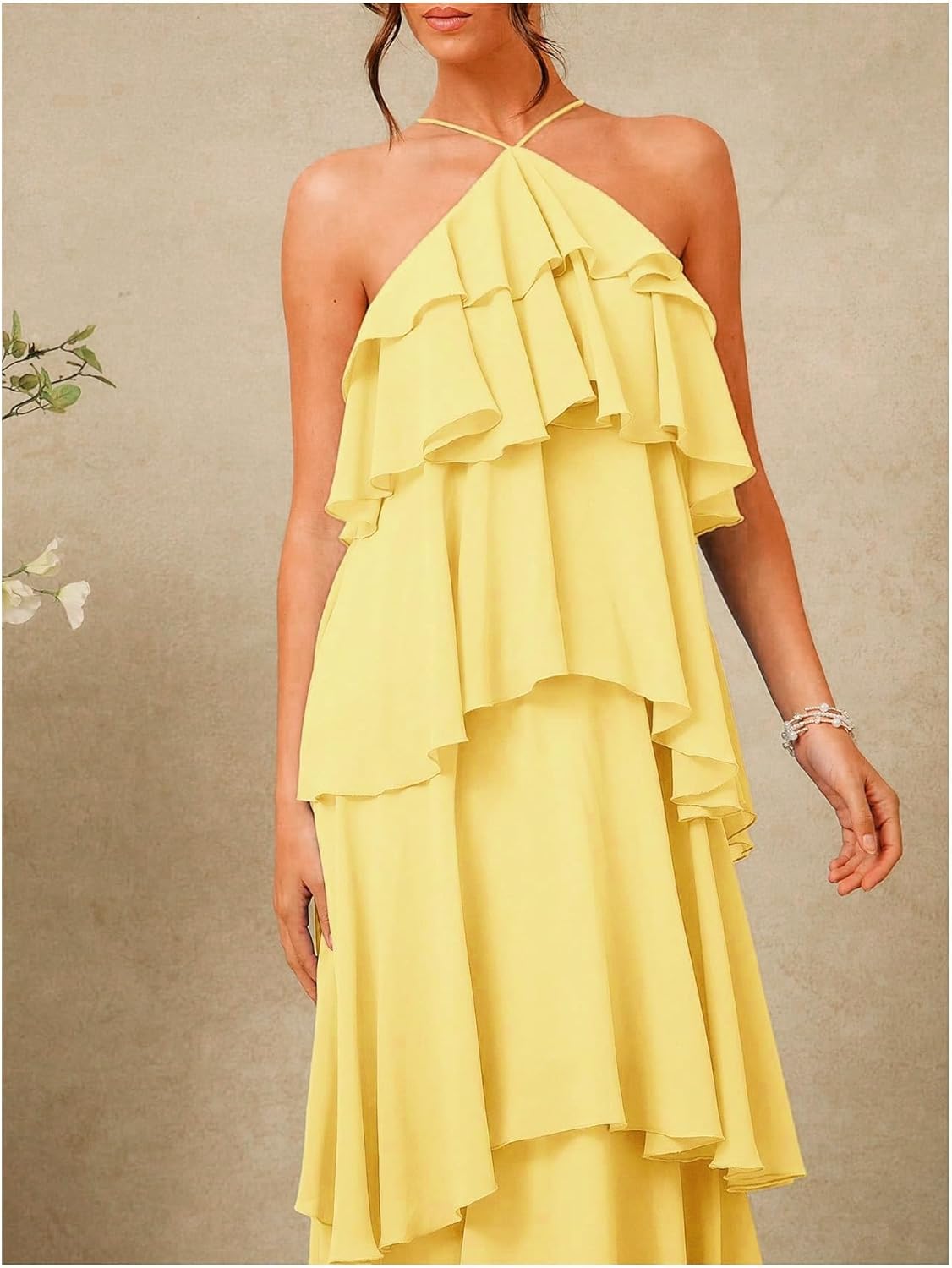 SOLY HUX Women's Sundresses Ruffle Layered Halter Flowy Maxi Dress Elegant Wedding Guest Dresses - Image 4