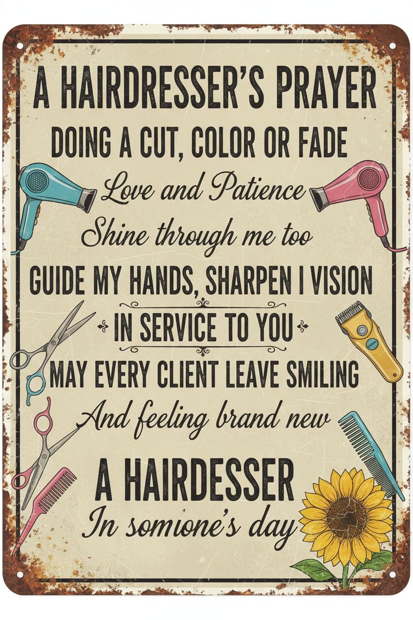 Hairdresser's Prayer Hair Salon Tin Sign, 12x8 Inch