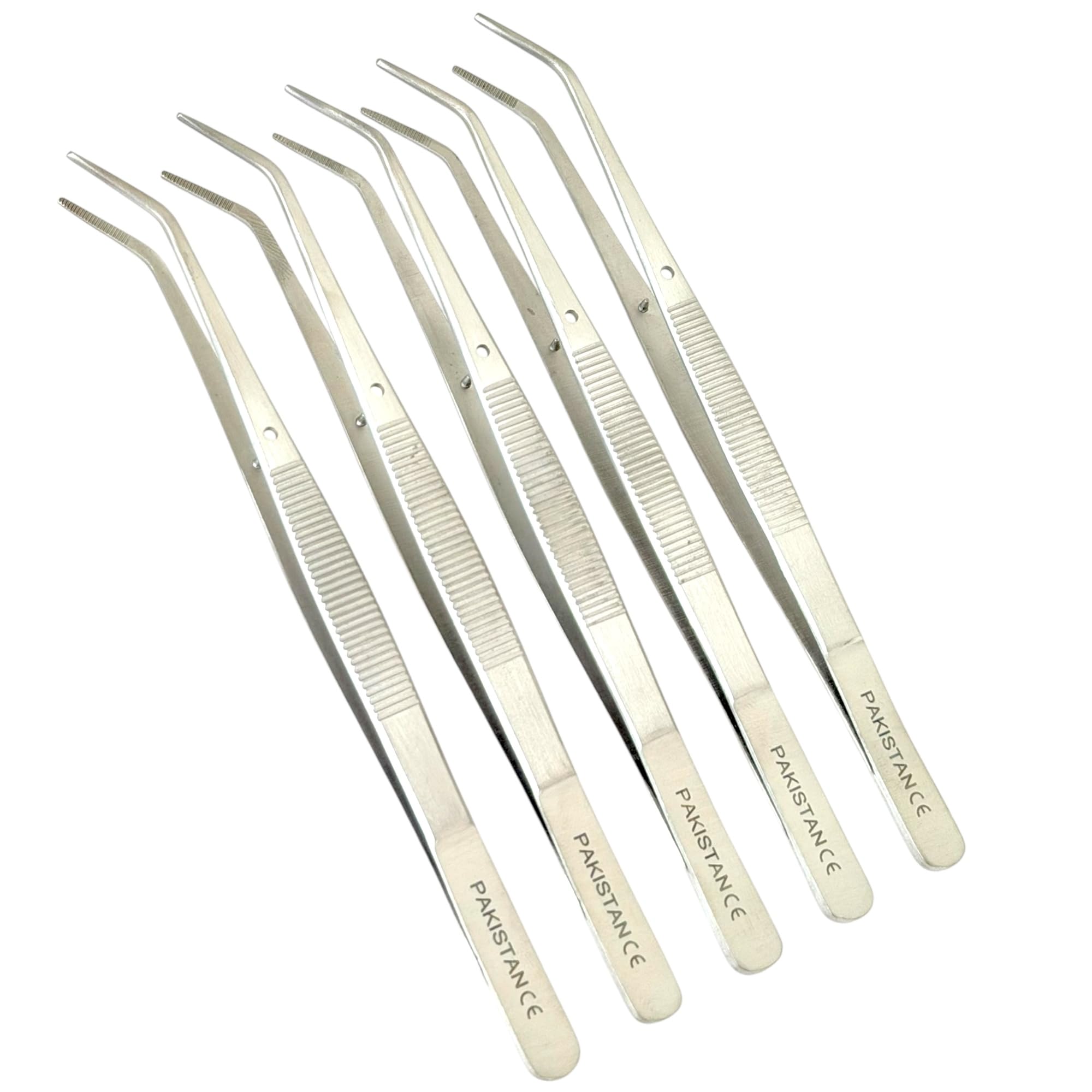 ArtLab-New Dental College Cotton Plier Tweezer Dressing plier angled 6" tweezer serrated pliers Dental Instruments Premium Stainless Steel (PACK OF 5