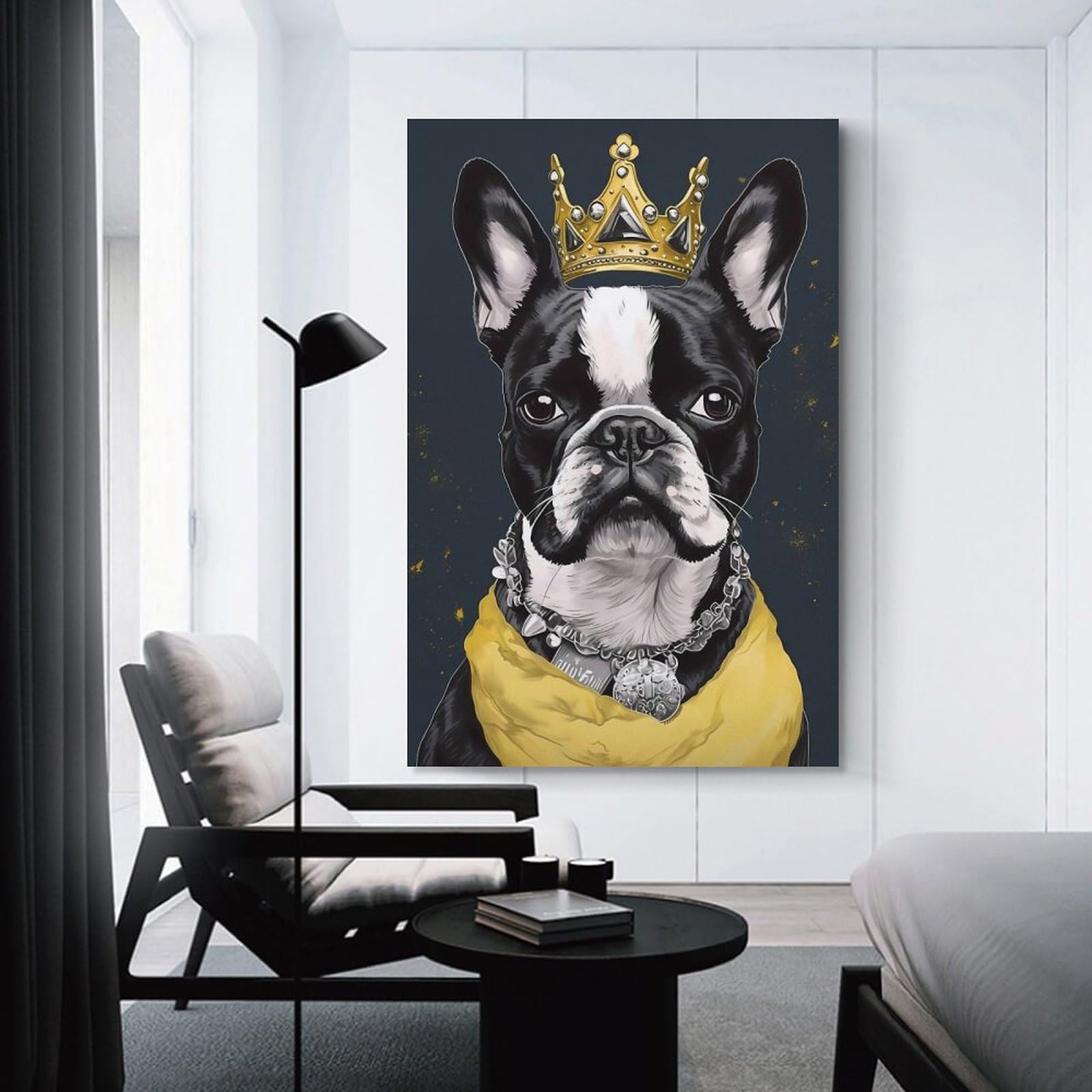 Junmoney Boston Terrier Dog Canvas Wall Decor, 20x30inch(50x75cm), for Lounge Decor, Bedroom Walls Or Flats, Eye Catching Artwork for Blank Walls