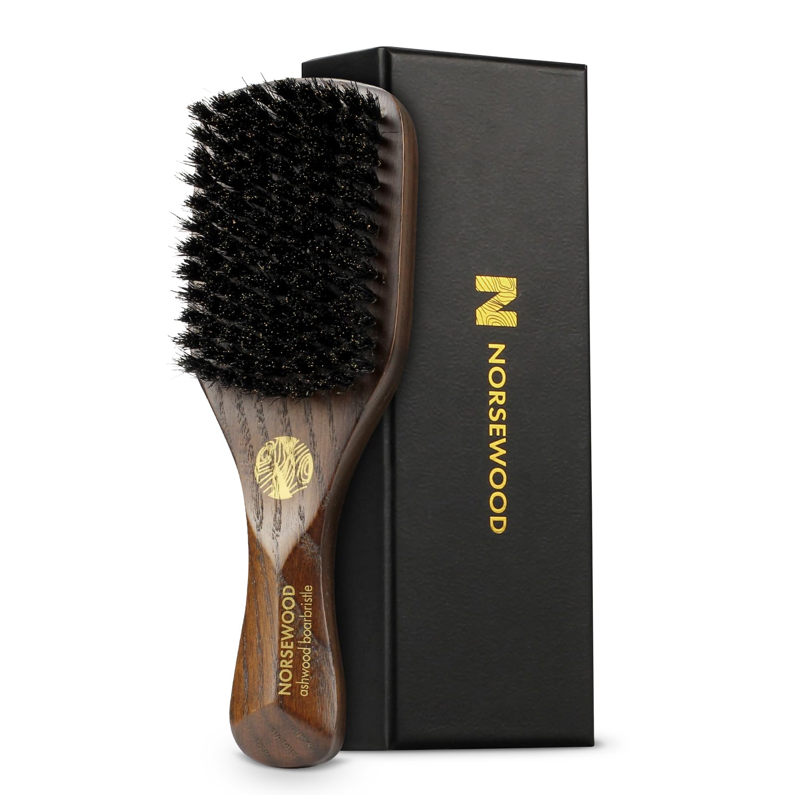 Boar Bristle Brush for Shine and Texture - Stiff Bristles for Medium Hair/Beards, Cleaning Brush Included