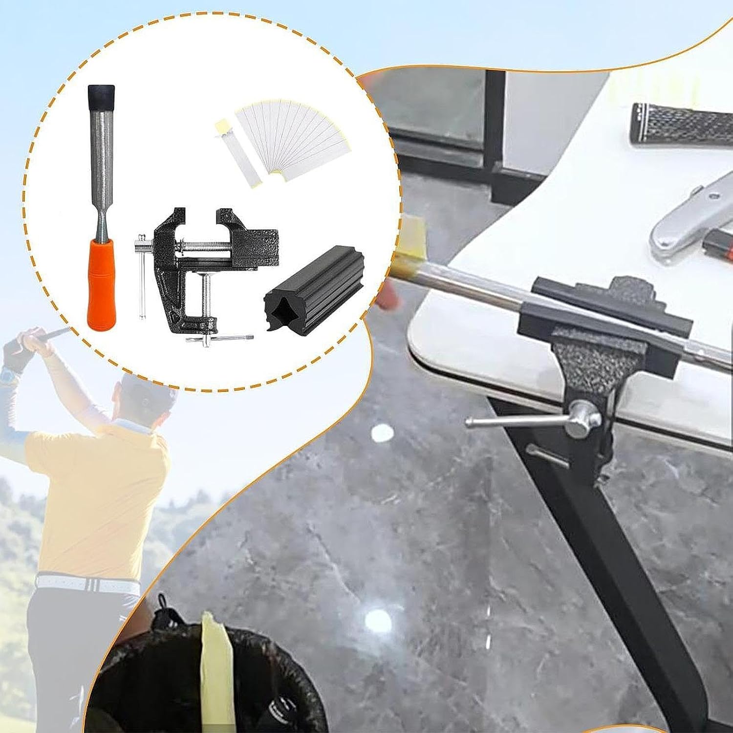 Golf Club Regripping Supplies with Vise and Tape Strips