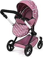 Vista 3 de Bayer Xeo - Cochecito y cochecito de muñeca, 18 pulgadas, plegable convertible con bolsa de hombro, estrellas rosadas