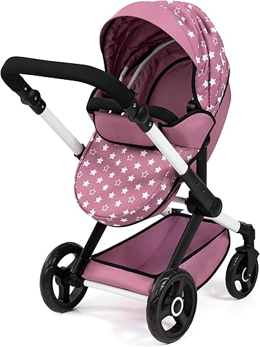Miniatura 3 de Bayer Xeo Pram - Rosa, Blanco, Estrellas - Muñecas de hasta 18 pulgadas, Bolsa de hombro, convertible a cochecito, mango ajustable, plegable, niños