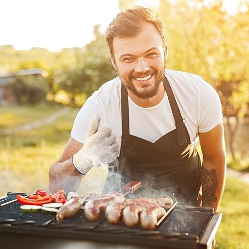 Miniatura 3 de SATINIOR 4 pares de guantes de horno resistentes al calor para cocinar a la parrilla, guantes de cocina gruesos con temperatura de hasta 480 grados