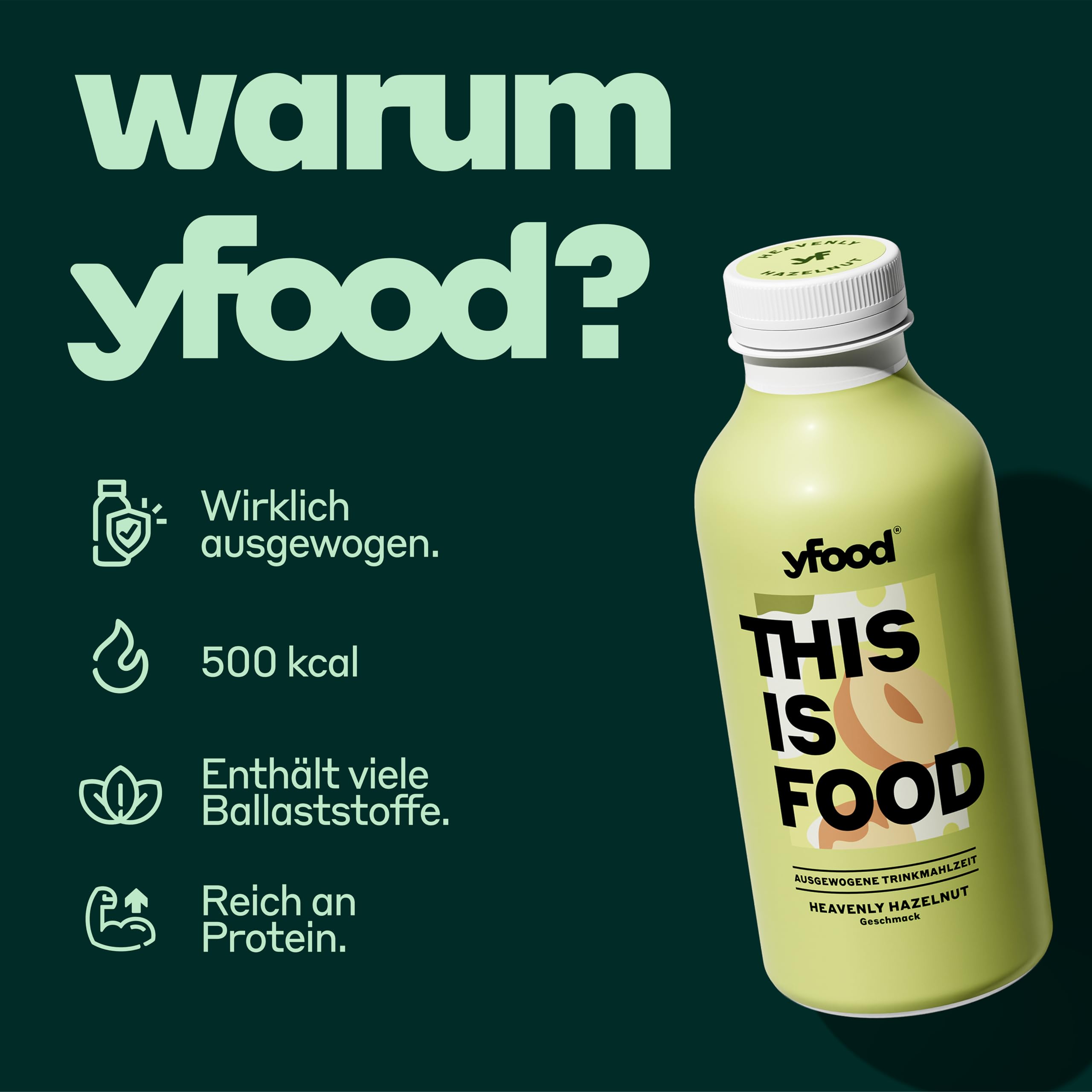 yfood Trinkmahlzeit Heavenly Hazelnut - 12 x 500 ml für unterwegs & stressige Tage - vollwertig & ready-to-drink mit 30 g Protein, 26 Vitaminen und Mineralstoffen - inkl. 3€ Pfand