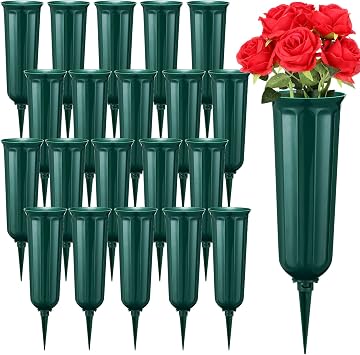 Irenare 20 Pack Cemetery Vases with Spikes Plastic Vase for Flower Grave Decorations for Cemetery Grave Flower Holder Memorial Floral Vases for Outdoor Grave Funeral DecorationsGreen
