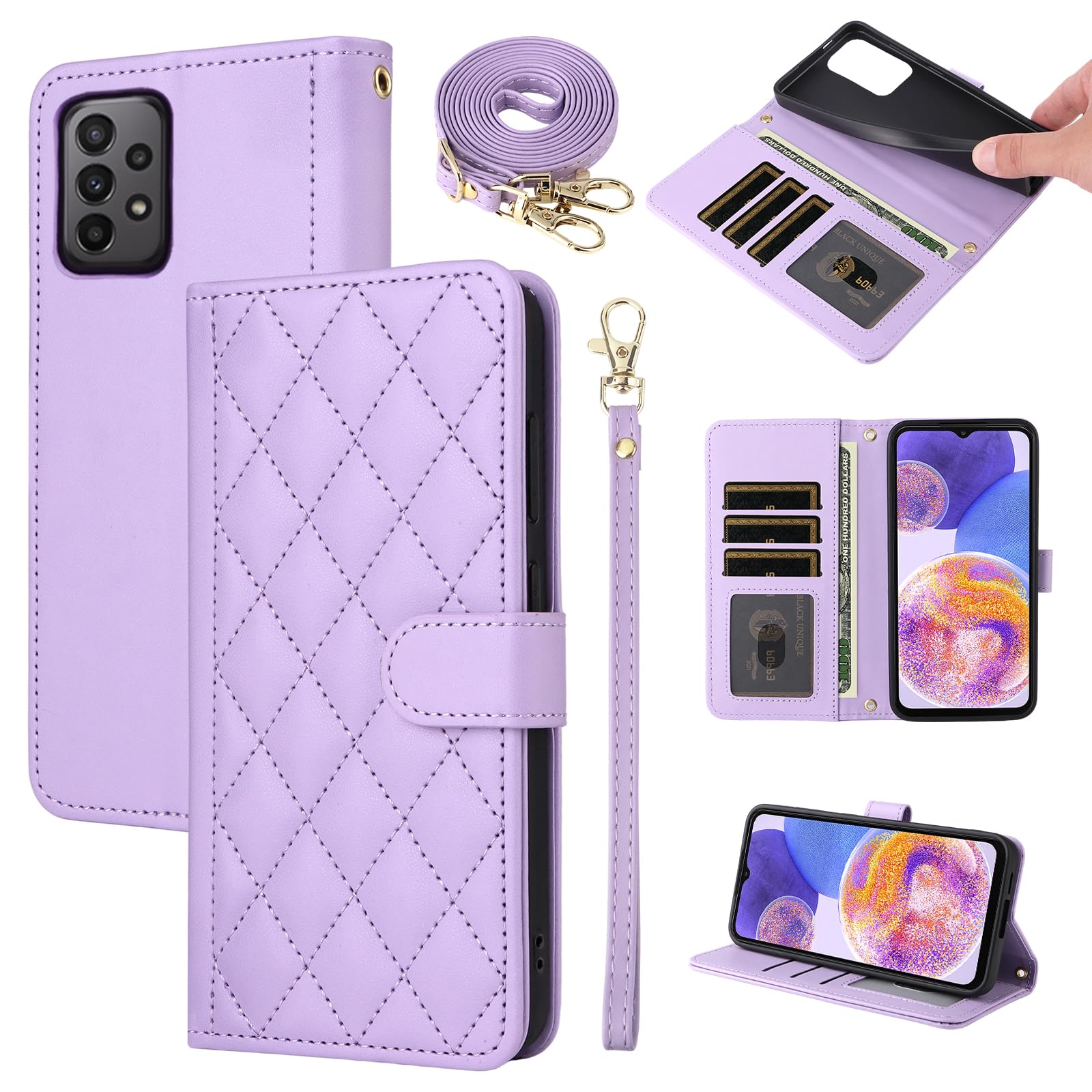 Furiet Wallet Case for Samsung Galaxy A23 5G/4G with Wrist/Shoulder Strap, Multiple Card Slots Folio Purse, Luxury PU Leather Stand Accessories Cell