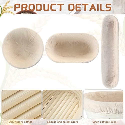 Miniatura 3 de Gerrii Paquete de 3 cestas para pan, redondas y ovaladas de 10 pulgadas y 15 pulgadas para pan, para panadería, panadería, panadería, panadería y