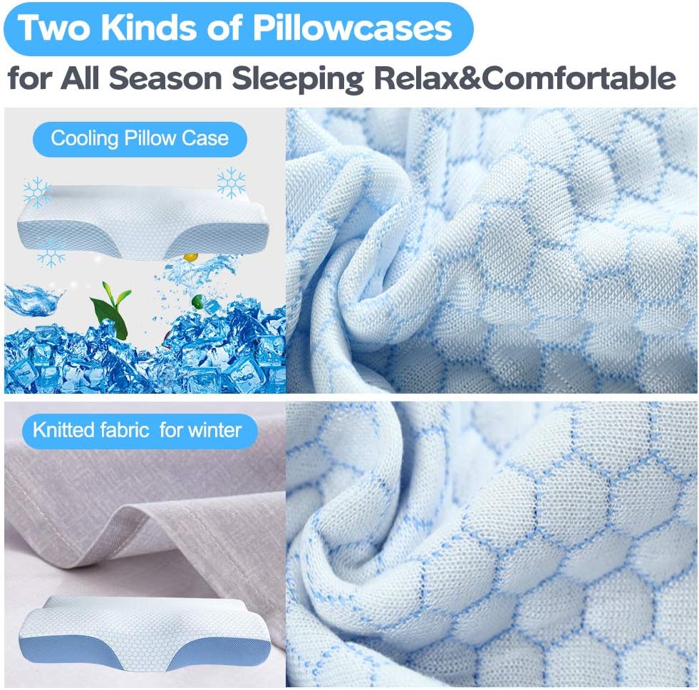 Villsure Contour Memory Foam Pillow for Sleeping,Ergonomic Cervical Pillows for Neck Pain,Orthopedic Sleeping Pillows for Side Sleeper,Back,Stomach Sleepers,Cooling Bed Pillow with Free Pillowcases