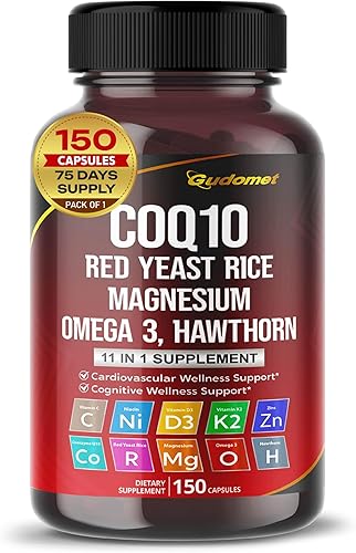 Coenzima Q10 (Ubiquinona) Levadura Roja Arroz Espino Omega 3 Vitamina C Niacina Zinc Vitamina K2-150 Cápsulas
