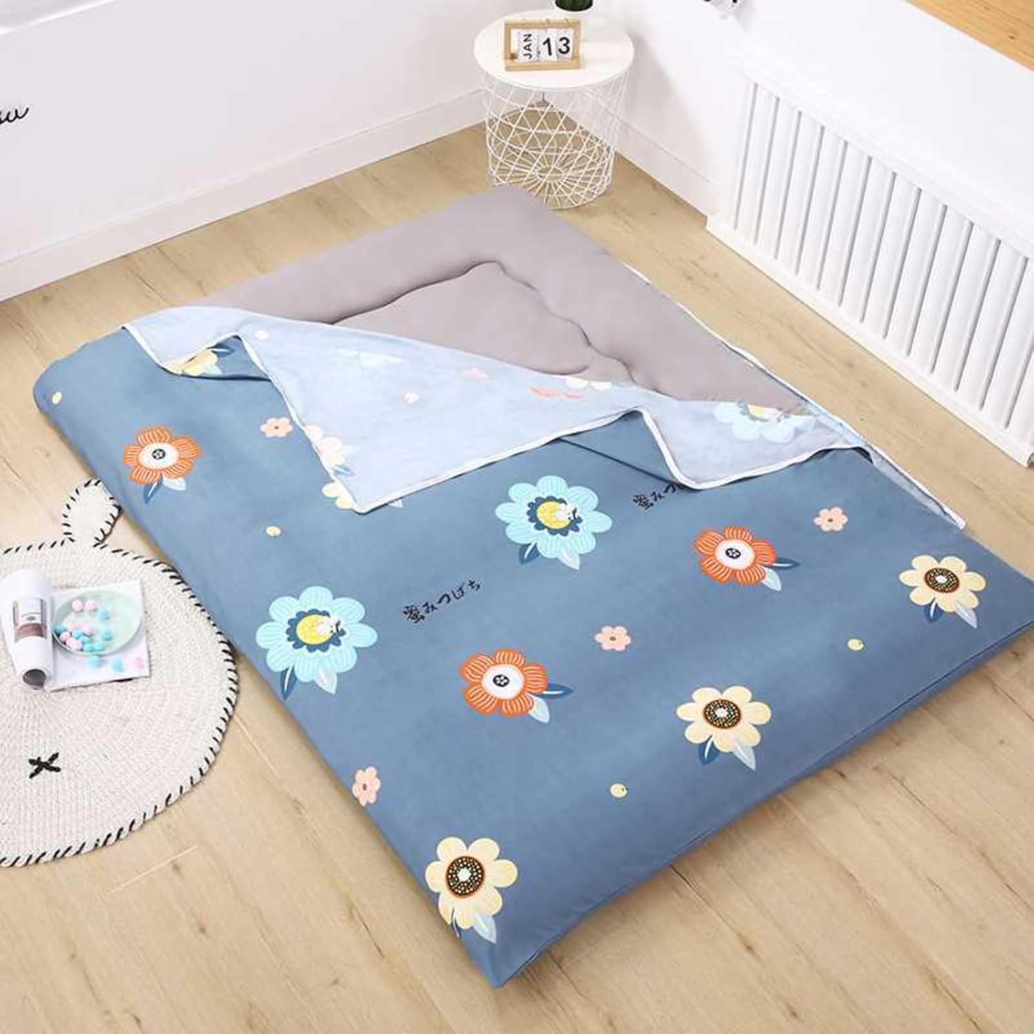 EFELIM Cotton Futon Mattress Cover King Queen Full Size, L Shape Zipper Japanese Floor Mattress Futon Cover RV Mattress Futon Slipcovers (Sunflower,180x220cm/71x86.6in)