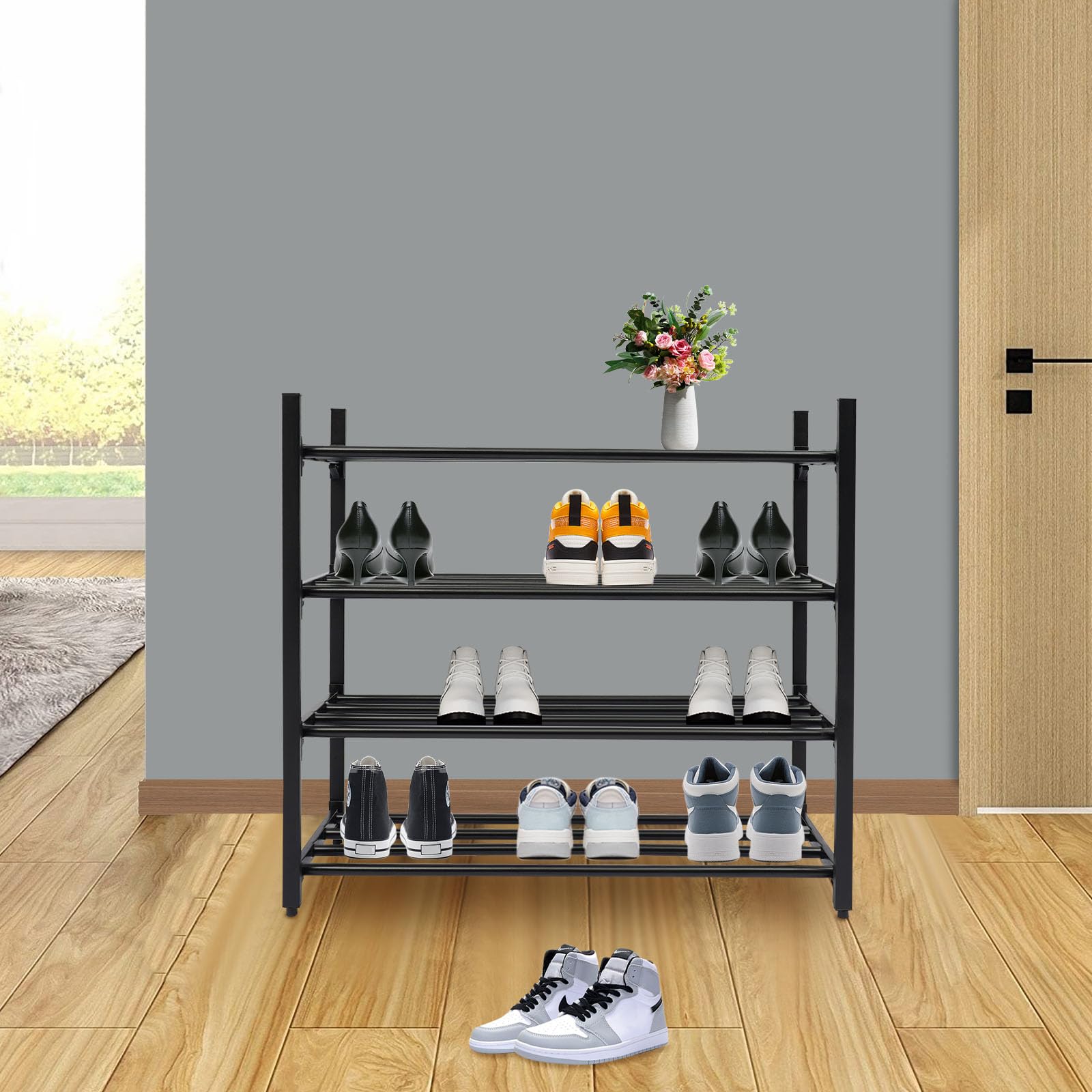 Zapatero de 66 x 24 x 63 cm, organizador de zapatos extensible, para uso en entradas, armarios, salones, garajes, dormitorios (negro)