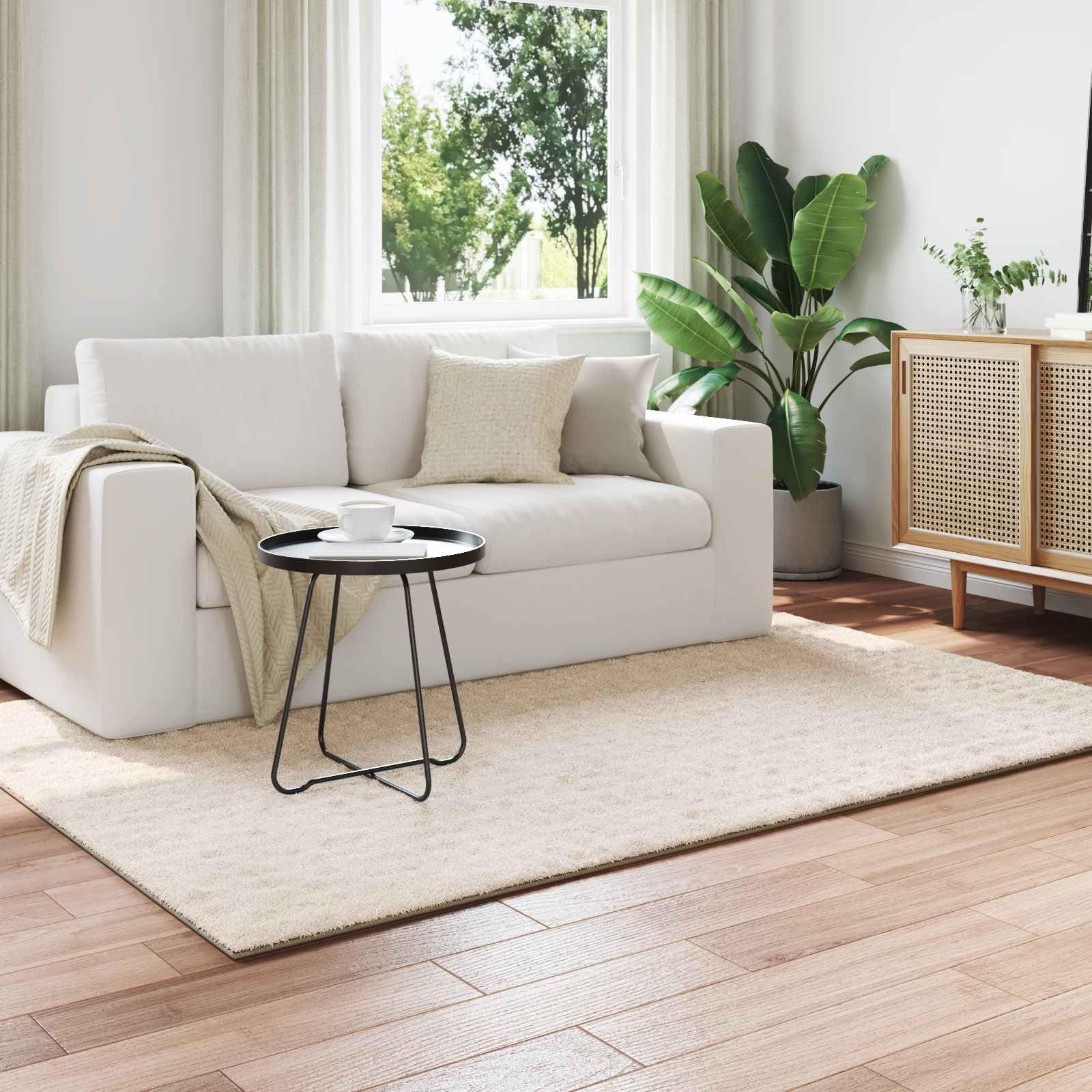 Dywan poliestrowy beżowy 170 x 120 cm | Można prać w pralce, antypoślizgowy, do ogrzewania podłogowego, nowoczesny design, miękka tekstura