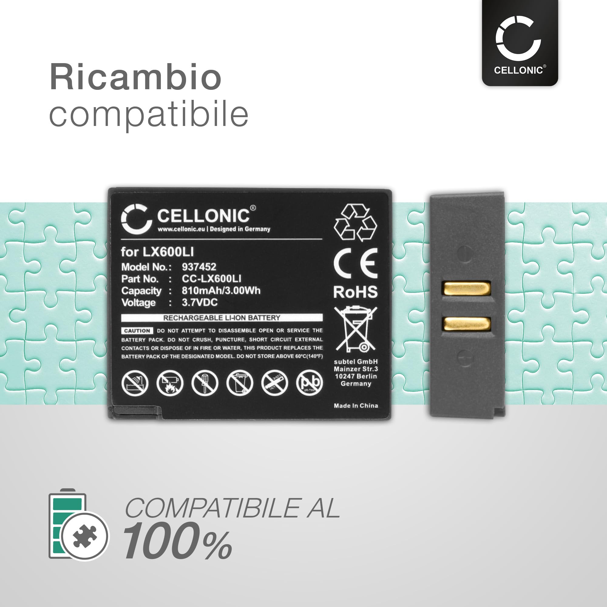 Batteria 3.7V 810mAh Li-Ion LX600LI per Eartec UltraLITE