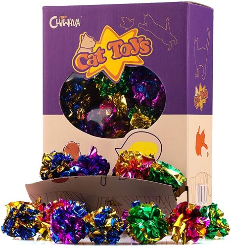 Miniatura 10 de CHIWAVA 24 bolas de Mylar de 1.6 pulgadas brillantes y arrugadas para gatos, pelota de gatito agrietado, juego ligero, colores surtidos Color