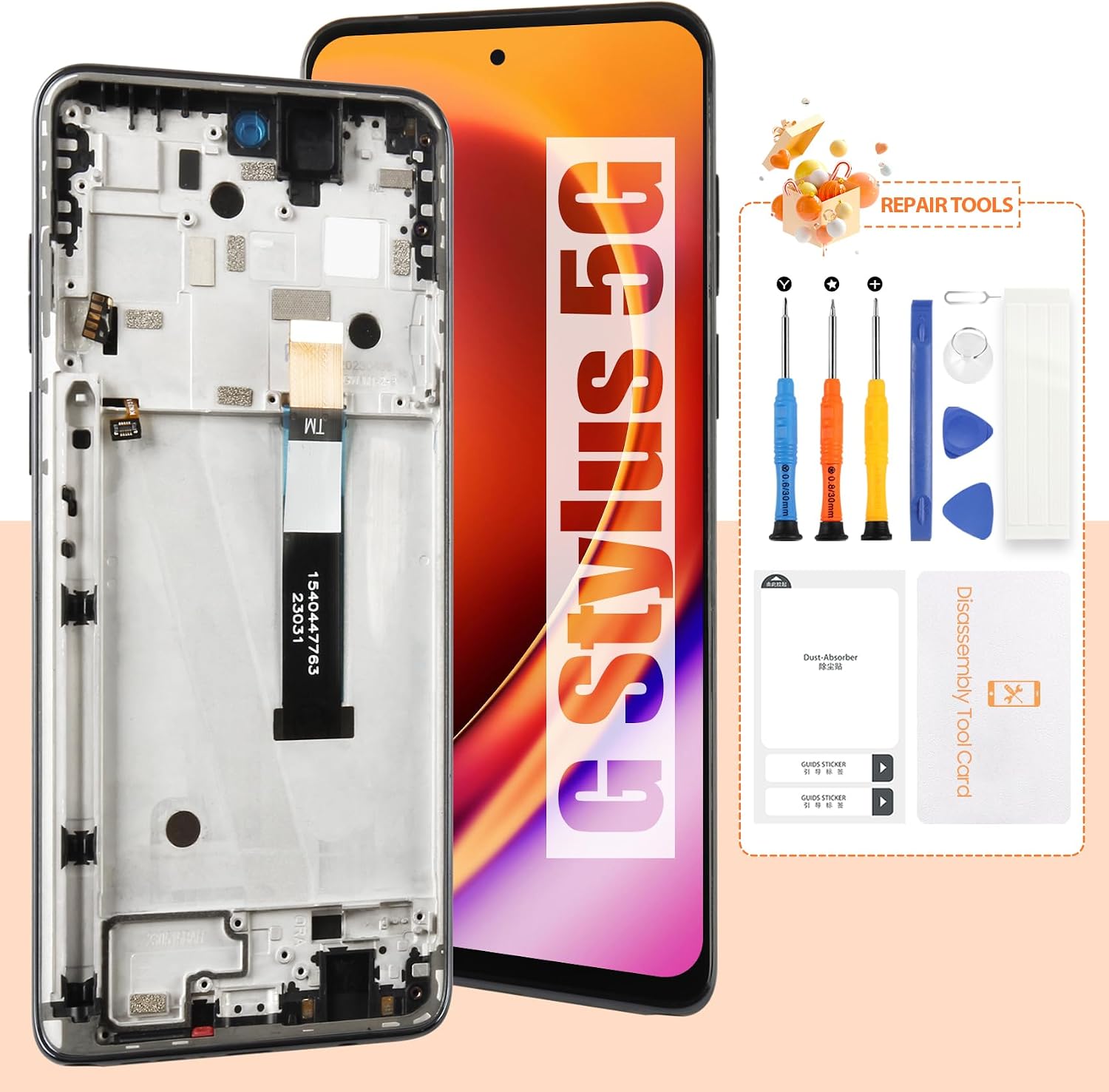 Screen for Motorola Moto G Stylus 5G 2023 Screen Replacement for Moto XT2315 LCD Screen XT2315-4,XT2315-1,XT2315-5 Touch Display Digitizer Assembly Repair Parts(Black with Frame)