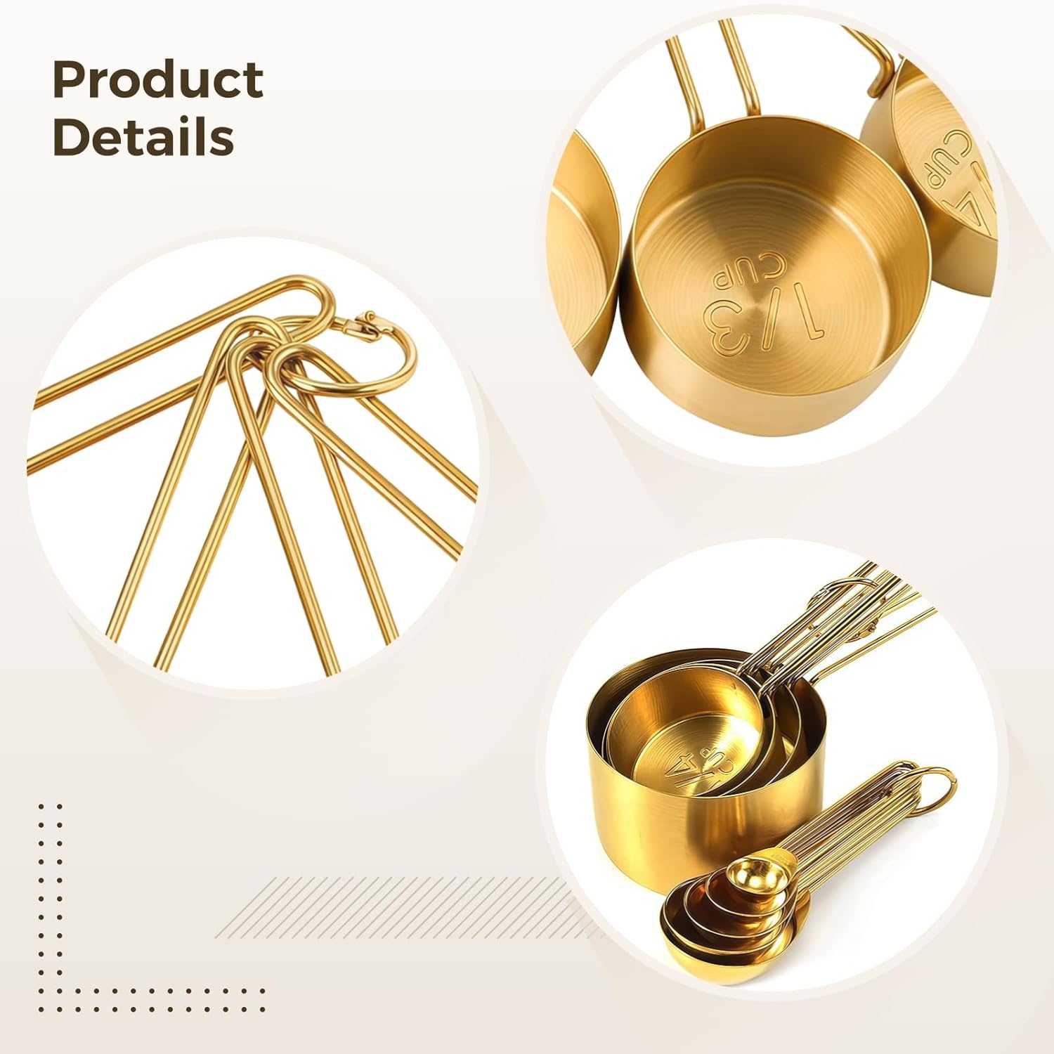 With Clear Scale, Gold Color, Stainless Steel, 9 Pcs Measuring Cups And Spoons Set, Including 5 Measuring Spoons And 4 Measuring Cups For Cooking, Coffee Measuring And Baking