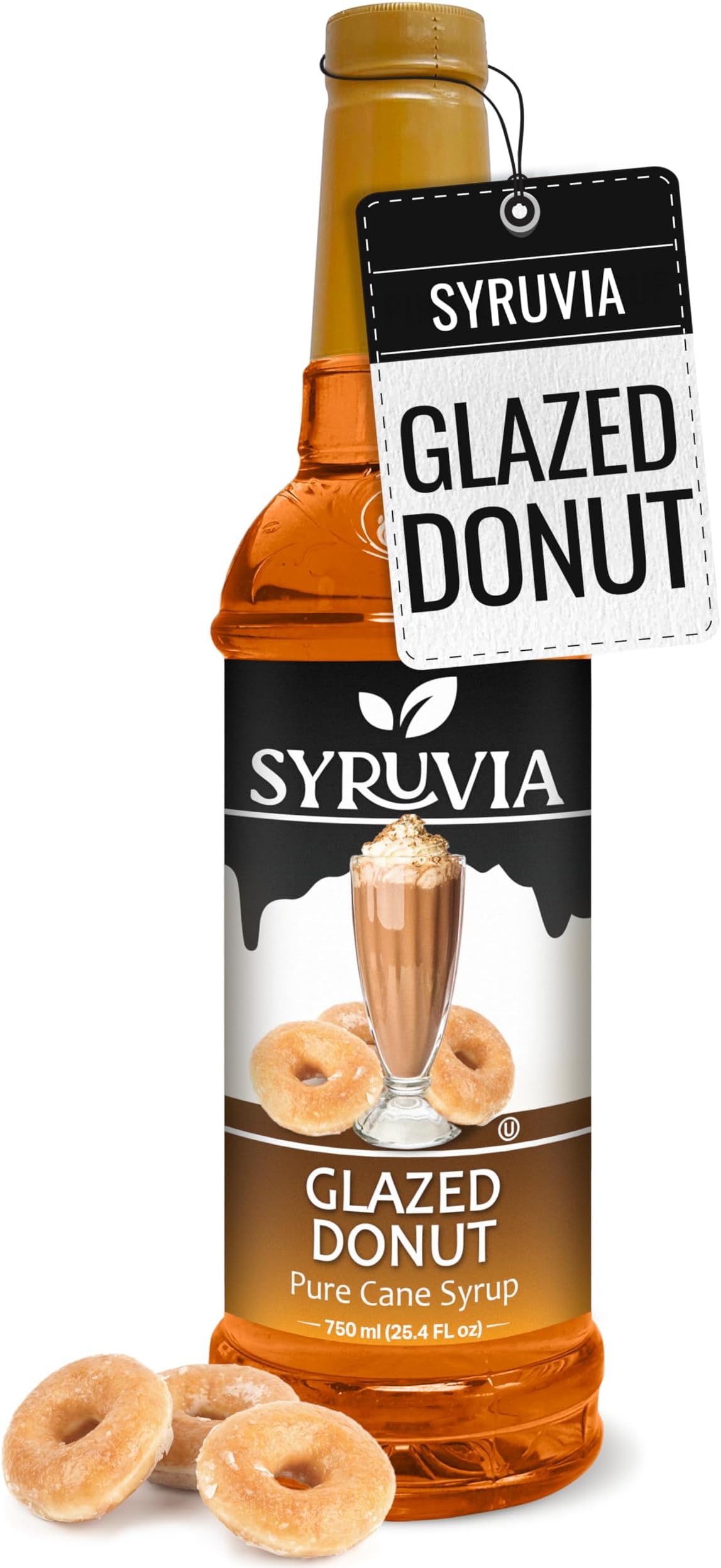 Syruvia Coffee Syrup, Glazed Donut Flavored Syrup for Drinks, Lattes, and Desserts – 25.4 fl oz,