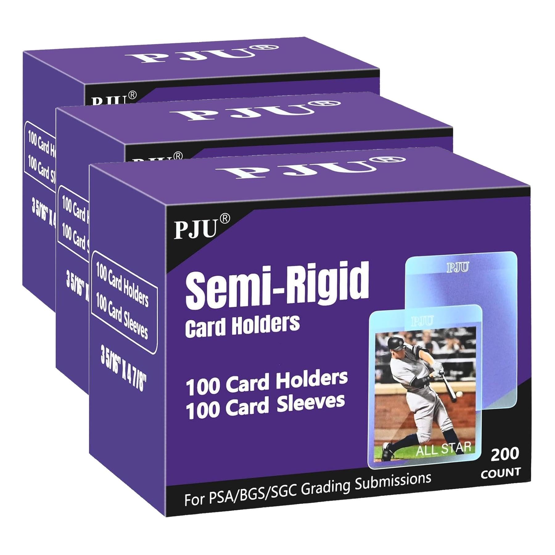 100ct Semi Rigid Card Holders &amp; 100ct Card Sleeves for PSA, SGC, BGS, CSG Graded Card Submissions, Semi Rigid Baseball Cards Sleeves Protectors, PSA Graded Trading Cards Sleeve (Pack of 3)