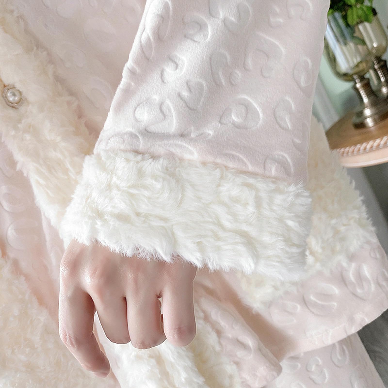 Abito da Notte Donna Set Pigiama in Soffice Lana Maglione E Pantaloni Pile Larghi -Rosa-XL